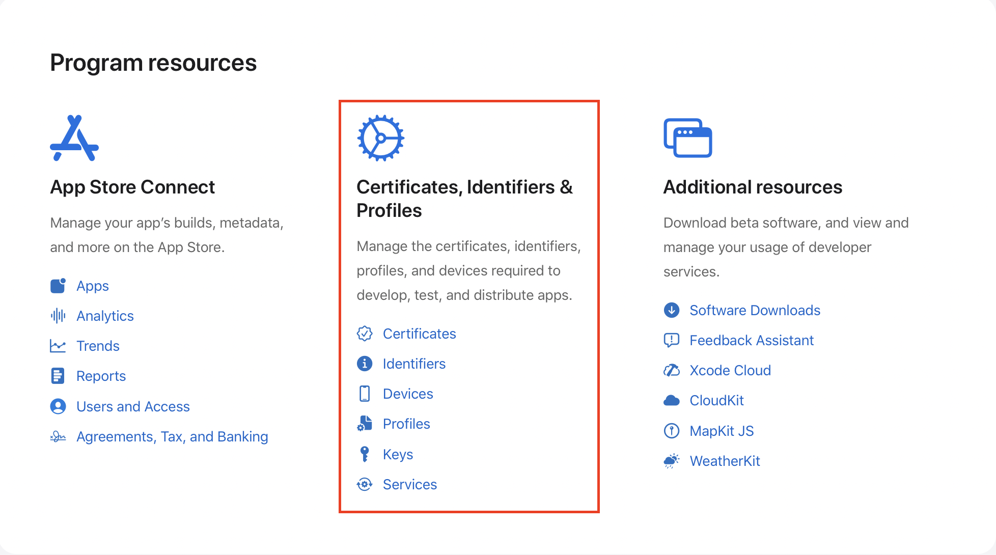 Certificates, Identifiers & Profiles